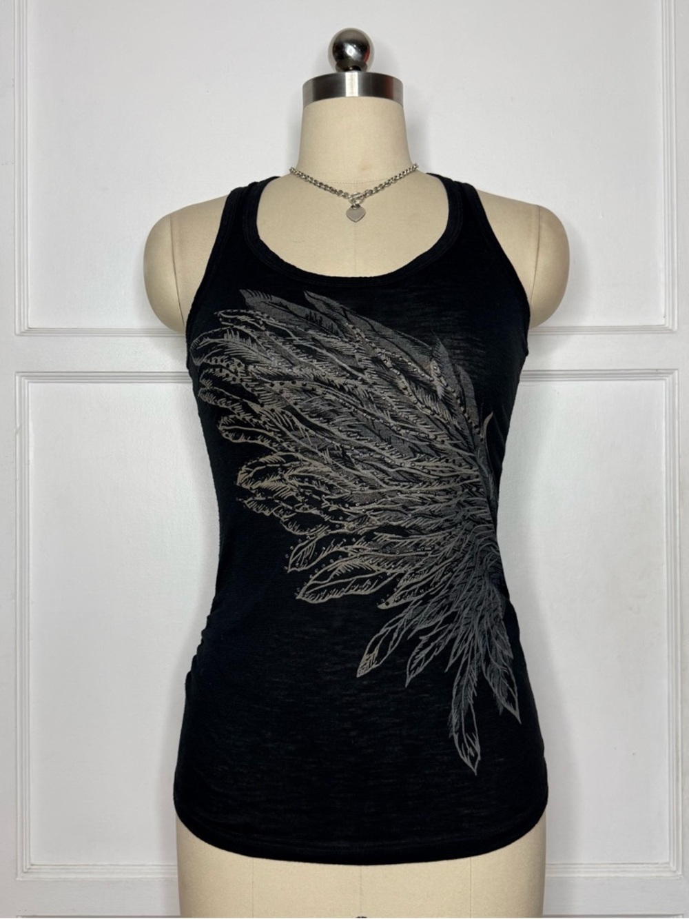Black feather tank top